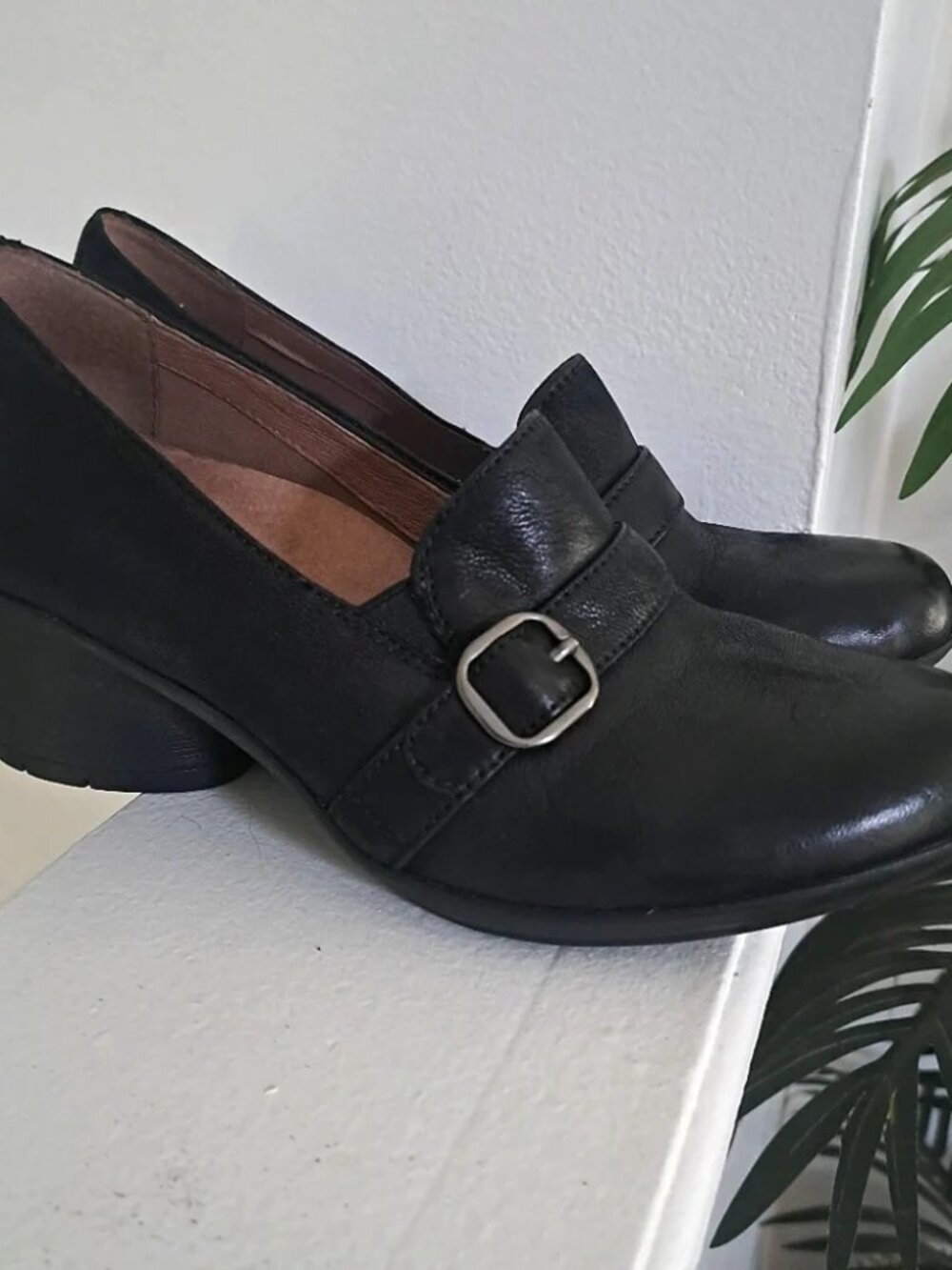 Dansko Rosalie Black Leather Strap Buckle Block Heel Comfort Shoe US 8